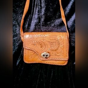 Vintage Western Tooled Leather Small Purse Brown/ Tan